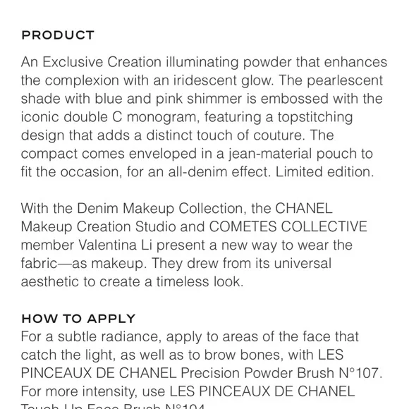 CHANEL LIMITED EDITION COCO DENIM ILLUMINATING HIGHLIGHTER POWDER - Picture 7 of 10